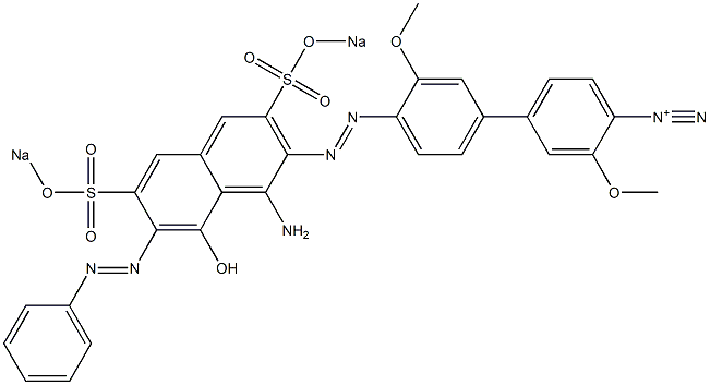 3,3'-Dimethoxy-4'-[1-amino-7-phenylazo-8-hydroxy-3,6-bis(sodiooxysulfonyl)-2-naphtylazo]biphenyl-4-diazonium 구조식 이미지