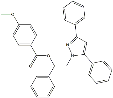 4-Methoxybenzoic acid [1-phenyl-2-(3,5-diphenyl-1H-pyrazol-1-yl)ethyl] ester 구조식 이미지