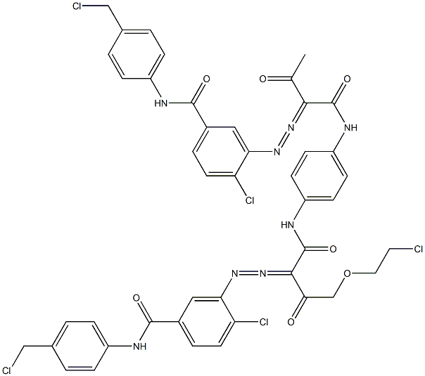 3,3'-[2-[(2-Chloroethyl)oxy]-1,4-phenylenebis[iminocarbonyl(acetylmethylene)azo]]bis[N-[4-(chloromethyl)phenyl]-4-chlorobenzamide] 구조식 이미지