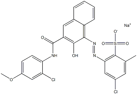 4-Chloro-2-methyl-6-[[3-[[(2-chloro-4-methoxyphenyl)amino]carbonyl]-2-hydroxy-1-naphtyl]azo]benzenesulfonic acid sodium salt 구조식 이미지