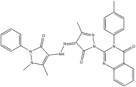 3-(4-Methylphenyl)-2-[[4,5-dihydro-3-methyl-5-oxo-4-[[(1,5-dimethyl-2,3-dihydro-2-phenyl-3-oxo-1H-pyrazol)-4-yl]aminoimino]-1H-pyrazol]-1-yl]quinazolin-4(3H)-one 구조식 이미지