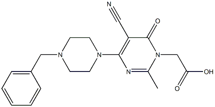 2-Methyl-4-(4-benzyl-1-piperazinyl)-5-cyano-6-oxopyrimidine-1(6H)-acetic acid 구조식 이미지