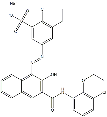 2-Chloro-3-ethyl-5-[[3-[[(3-chloro-2-ethoxyphenyl)amino]carbonyl]-2-hydroxy-1-naphtyl]azo]benzenesulfonic acid sodium salt 구조식 이미지