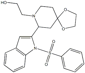 2-[7-[1-(Phenylsulfonyl)-1H-indol-2-yl]-1,4-dioxa-8-azaspiro[4.5]decan-8-yl]ethanol 구조식 이미지