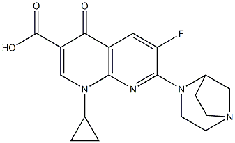 1-Cyclopropyl-1,4-dihydro-6-fluoro-7-(1,4-diazabicyclo[3.2.1]octan-4-yl)-4-oxo-1,8-naphthyridine-3-carboxylic acid 구조식 이미지