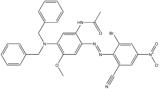 N-[2-(2-Bromo-6-cyano-4-nitrophenylazo)-4-methoxy-5-(dibenzylamino)phenyl]acetamide 구조식 이미지