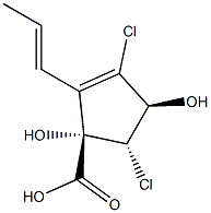 [1S,4S,5S,(-)]-3,5-Dichloro-1,4-dihydroxy-2-(1-propenyl)-2-cyclopentene-1-carboxylic acid Structure