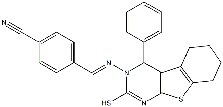 3,4,5,6,7,8-Hexahydro-3-(p-cyanobenzylideneamino)-4-phenyl[1]benzothieno[2,3-d]pyrimidine-2-thiol 구조식 이미지