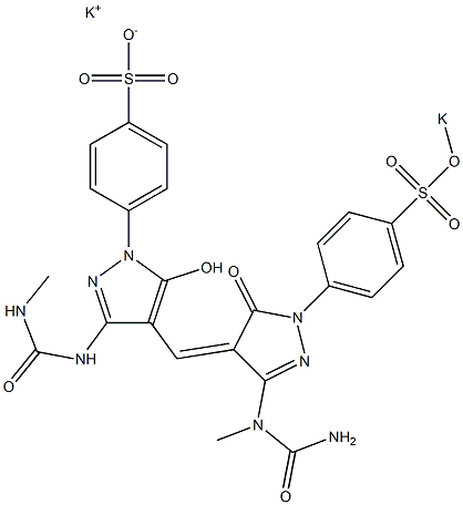 4-[3-(3-Methylureido)-5-hydroxy-4-[[3-(1-methylureido)-5-oxo-1-[4-(potassiooxysulfonyl)phenyl]-2-pyrazolin-4-ylidene]methyl]-1H-pyrazol-1-yl]benzenesulfonic acid potassium salt 구조식 이미지