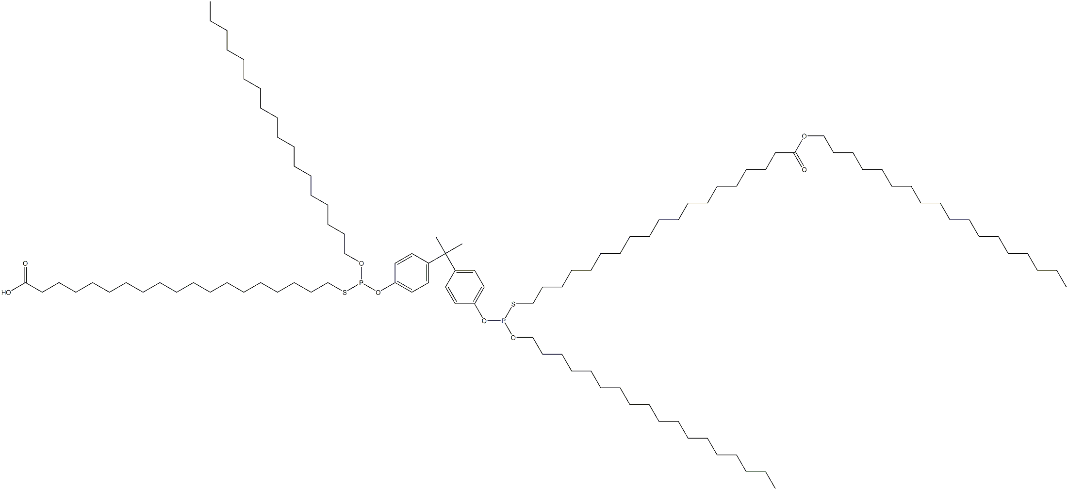 19,19'-[[Isopropylidenebis(4,1-phenyleneoxy)]bis[(octadecyloxy)phosphinediylthio]]bis(nonadecanoic acid octadecyl) ester 구조식 이미지