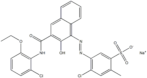 4-Chloro-2-methyl-5-[[3-[[(2-chloro-6-ethoxyphenyl)amino]carbonyl]-2-hydroxy-1-naphtyl]azo]benzenesulfonic acid sodium salt 구조식 이미지