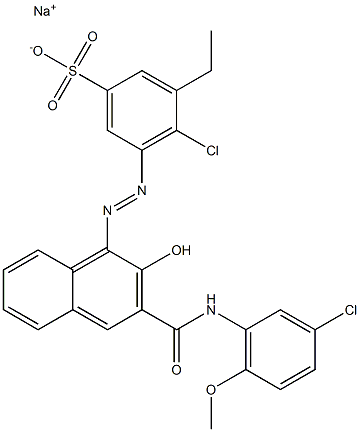 4-Chloro-3-ethyl-5-[[3-[[(3-chloro-6-methoxyphenyl)amino]carbonyl]-2-hydroxy-1-naphtyl]azo]benzenesulfonic acid sodium salt 구조식 이미지