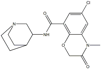 N-(1-Azabicyclo[2.2.2]octane-3-yl)-6-chloro-4-methyl-3-oxo-3,4-dihydro-2H-1,4-benzoxazine-8-carboxamide 구조식 이미지