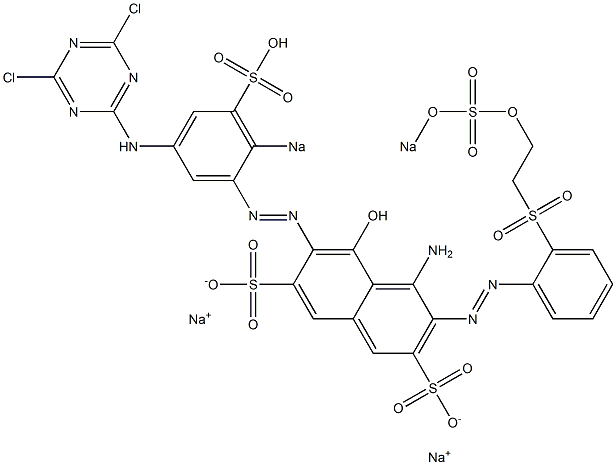 4-Amino-6-[5-[(4,6-dichloro-1,3,5-triazin-2-yl)amino]-2-sodiosulfophenylazo]-5-hydroxy-3-[o-[2-(sodiooxysulfonyloxy)ethylsulfonyl]phenylazo]-2,7-naphthalenedisulfonic acid disodium salt 구조식 이미지