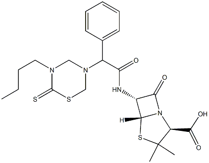 6-[2-Phenyl-2-[(3-butyl-2-thioxo-3,4,5,6-tetrahydro-2H-1,3,5-thiadiazin)-5-yl]acetylamino]penicillanic acid 구조식 이미지