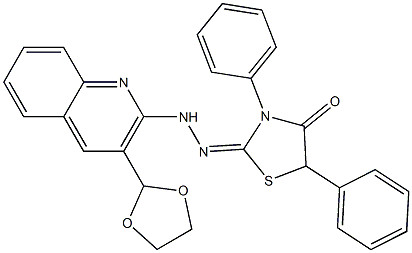 2-[2-[3-(1,3-Dioxolane-2-yl)quinoline-2-yl]hydrazono]-3-phenyl-5-phenylthiazolidine-4-one 구조식 이미지