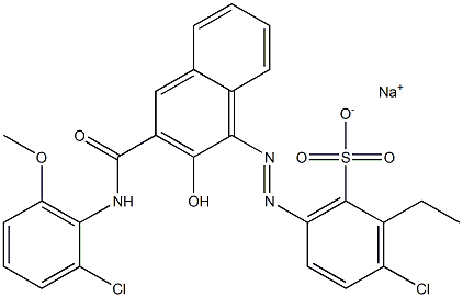 3-Chloro-2-ethyl-6-[[3-[[(2-chloro-6-methoxyphenyl)amino]carbonyl]-2-hydroxy-1-naphtyl]azo]benzenesulfonic acid sodium salt 구조식 이미지