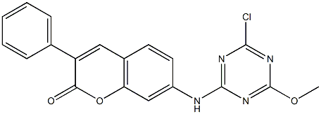 3-Phenyl-7-(4-chloro-6-methoxy-1,3,5-triazin-2-ylamino)coumarin 구조식 이미지