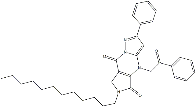 6,7-Dihydro-6-dodecyl-4-(2-oxo-2-phenylethyl)-2-phenyl-4H-1,4,6,8a-tetraaza-s-indacene-5,8-dione Structure