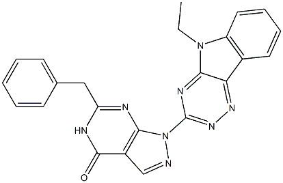 6-Benzyl-1-(5-ethyl-5H-1,2,4-triazino[5,6-b]indol-3-yl)-1H-pyrazolo[3,4-d]pyrimidin-4(5H)-one 구조식 이미지