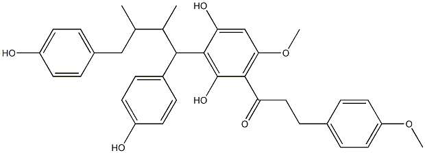 3-(4-Methoxyphenyl)-1-[3-[1,4-bis(4-hydroxyphenyl)-2,3-dimethylbutyl]-2,4-dihydroxy-6-methoxyphenyl]-1-propanone 구조식 이미지