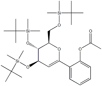 (4R,5R,6R)-5,6-Dihydro-2-(2-acetyloxyphenyl)-4,5-bis(tert-butyldimethylsilyloxy)-6-(tert-butyldimethylsilyloxymethyl)-4H-pyran 구조식 이미지