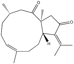 (3aS,6S,9E,12aR)-3,3a,6,7,8,11,12,12a-Octahydro-3a,6,10-trimethyl-1-(1-methylethylidene)cyclopentacycloundecene-2,4(1H,5H)-dione 구조식 이미지