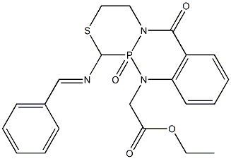 [9-(Ethoxycarbonylmethyl)-1-(benzylideneamino)-1,2,3,4,4a,9a-hexahydro-2-thia-4a,9-diaza-9a-phosphaanthracen-10(9H)-one]9a-oxide 구조식 이미지