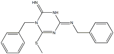 1-Benzyl-2-imino-4-(benzylimino)-6-(methylthio)-1,2,3,4-tetrahydro-1,3,5-triazine Structure