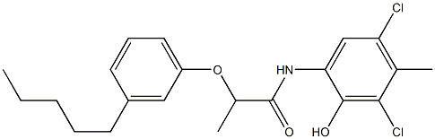 2-[2-(3-Pentylphenoxy)propanoylamino]-4,6-dichloro-5-methylphenol Structure