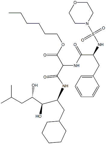 3-[[(1S,2R,3S)-1-(Cyclohexylmethyl)-2,3-dihydroxy-5-methylhexyl]amino]-3-oxo-2-[(S)-2-(4-morpholinylsulfonylamino)-3-phenylpropanoylamino]propionic acid hexyl ester 구조식 이미지