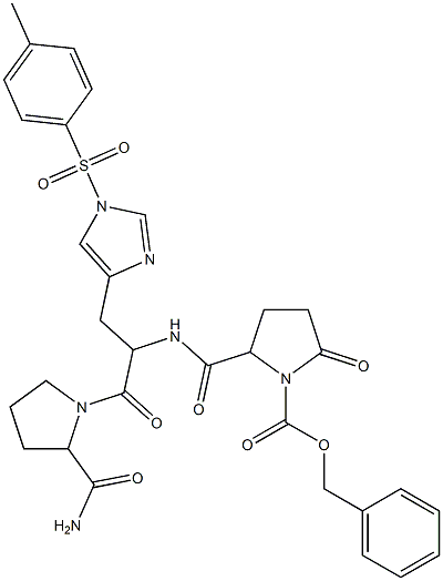 1-[2-[[[1-(Benzyloxycarbonyl)-5-oxopyrrolidin-2-yl]carbonyl]amino]-3-[1-(4-methylphenylsulfonyl)-1H-imidazol-4-yl]-1-oxopropyl]pyrrolidine-2-carboxamide 구조식 이미지