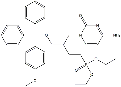 4-[(4-Amino-1,2-dihydro-2-oxopyrimidin)-1-yl]-3-[[diphenyl(4-methoxyphenyl)methoxy]methyl]butylphosphonic acid diethyl ester 구조식 이미지