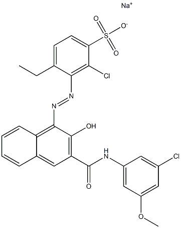 2-Chloro-4-ethyl-3-[[3-[[(3-chloro-5-methoxyphenyl)amino]carbonyl]-2-hydroxy-1-naphtyl]azo]benzenesulfonic acid sodium salt 구조식 이미지