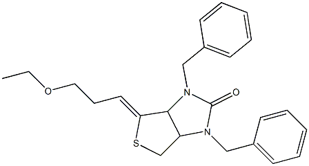 1,3-Dibenzyl-6-(3-ethoxypropylidene)-3a,4,6,6a-tetrahydro-1H-thieno[3,4-d]imidazol-2(3H)-one 구조식 이미지