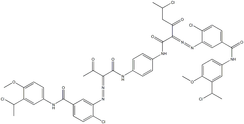 3,3'-[2-(1-Chloroethyl)-1,4-phenylenebis[iminocarbonyl(acetylmethylene)azo]]bis[N-[3-(1-chloroethyl)-4-methoxyphenyl]-4-chlorobenzamide] 구조식 이미지