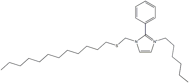 3-Hexyl-2-phenyl-1-[(dodecylthio)methyl]-1H-imidazol-3-ium 구조식 이미지