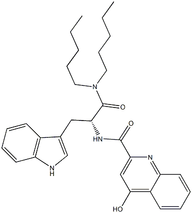 (R)-2-(4-Hydroxy-2-quinolinylcarbonylamino)-3-(1H-indol-3-yl)-N,N-dipentylpropanamide 구조식 이미지