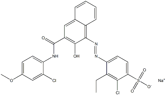 2-Chloro-3-ethyl-4-[[3-[[(2-chloro-4-methoxyphenyl)amino]carbonyl]-2-hydroxy-1-naphtyl]azo]benzenesulfonic acid sodium salt 구조식 이미지