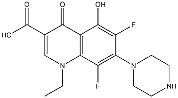 1-Ethyl-6,8-difluoro-5-hydroxy-1,4-dihydro-4-oxo-7-(1-piperazinyl)quinoline-3-carboxylic acid 구조식 이미지