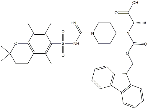 (S)-N-alpha-(9-Fluorenylmethyloxycarbonyl)-N'-(2,2,5,7,8-pentamethylchroman-6-sulfonyl-amidino)-4-piperidylalanine 구조식 이미지
