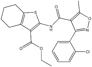 Ethyl 2-((3-(2-chlorophenyl)-5-methylisoxazol-4-yl)carbonylamino)-4,5,6,7-tetrahydrobenzo[b]thiophene-3-carboxylate 구조식 이미지