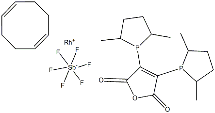 (-)-2,3-Bis[(2R,5R)-2,5-dimethylphospholanyl]maleic anhydride(1,5-cyclooctadiene)rhodium(I) hexafluoroantimonate Structure