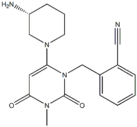 2-[[6-[(3R)-3-amino-1-piperidinyl]-3,4-dihydro-3-methyl-2,4-dioxo-1(2H)-pyrimidinyl] Methyl]benzonitrile 구조식 이미지