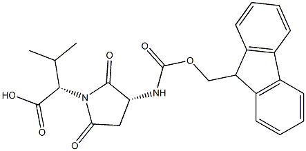 (2S)-2-[(3R)-3-({[(9H-fluoren-9-yl)methoxy]carbonyl}amino)-2,5-dioxopyrrolidin-1-yl]-3-methylbutanoic acid 구조식 이미지