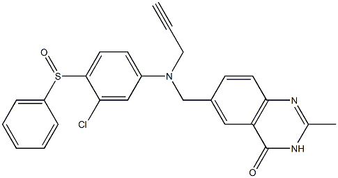3-chloro-N-((3,4-dihydro-2-methyl-4-oxo-6-quinazolinyl)methyl)-4-(phenylsulfinyl)-N-(prop-2-ynyl)aniline 구조식 이미지