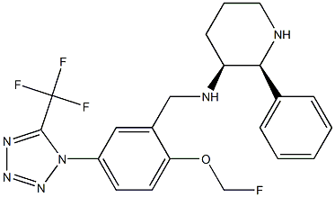 (2S,3S)-N-[[2-(fluoromethoxy)-5-[5-(trifluoromethyl)tetrazol-1-yl]phenyl]methyl]-2-phenyl-piperidin-3-amine 구조식 이미지