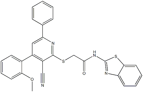 N-benzothiazol-2-yl-2-[3-cyano-4-(2-methoxyphenyl)-6-phenyl-pyridin-2-yl]sulfanyl-acetamide 구조식 이미지