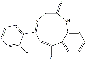 7-Chloro-5-(2-fluorophenyl)-1,3-Dihydro-1,4- Benzodiazopin -2-One 구조식 이미지