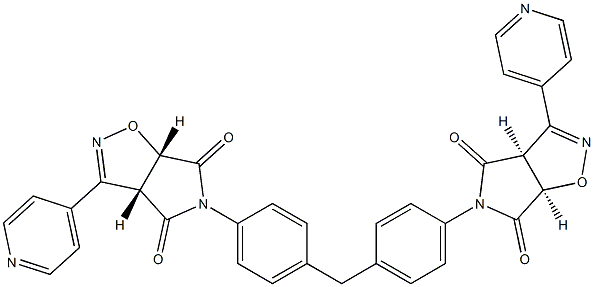 (1S,5R)-3-[4-[[4-[(1R,5S)-2,4-dioxo-6-pyridin-4-yl-8-oxa-3,7-diazabicyclo[3.3.0]oct-6-en-3-yl]phenyl]methyl]phenyl]-6-pyridin-4-yl-8-oxa-3,7-diazabicyclo[3.3.0]oct-6-ene-2,4-dione 구조식 이미지